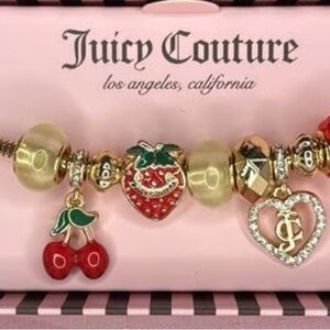 Juicy Couture Gold and Red Charm Bracelet with Heart and Cherry Charms